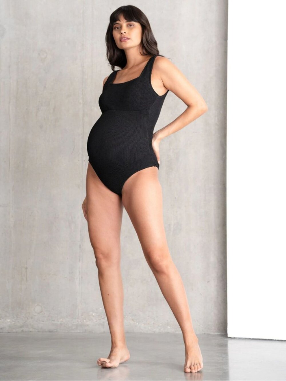 NWOT Seraphine Black Textured Maternity Swimsuit XL